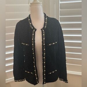 White House Black Market Black Jacket with Pearl Details
